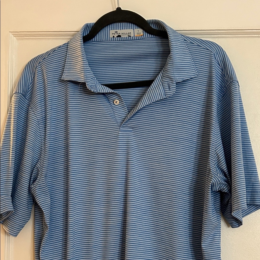 Peter Millar featherweight Blue Striped Polo Shirt